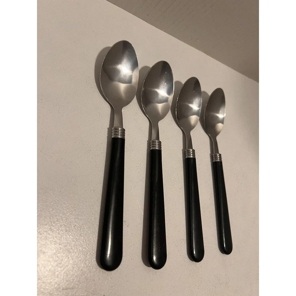 GIBSON Tablespoons Spoons Flatware Vintage Utensils 4pc‎ Retro Black Handles